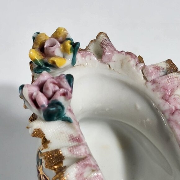 Porcelain Ruffled Edge Gilded Shoe Gold Accents Floral Details Japan - Picture 9 of 12